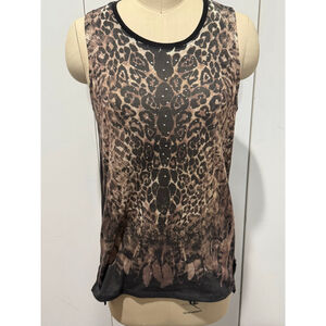 Women's Rock & Republic Leopard Print Tank Top S Brown Black lace up back